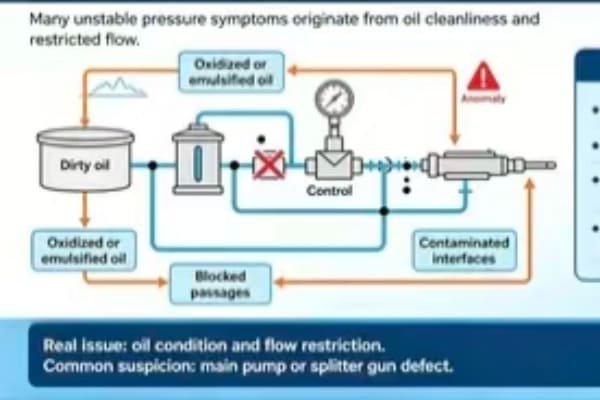 splitter operation problems unstable hydraulic pressure